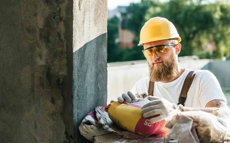 Carrying a bag of plaster mix on site